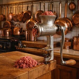 Vintage Metal made in USA Counter meat food grinder  four attachments  #1 Set